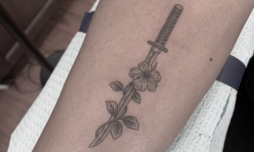Fine Line Sword and Flowers