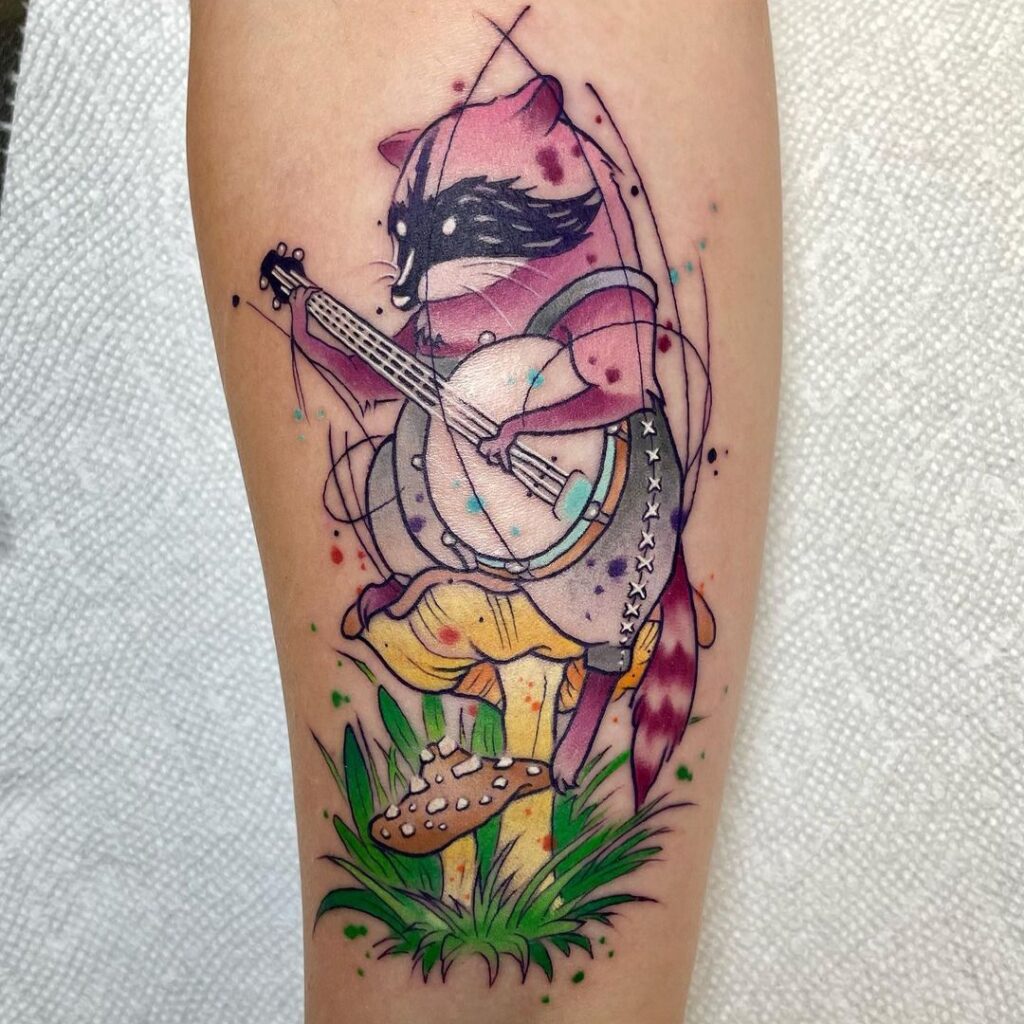 neo traditional racoon tattoo