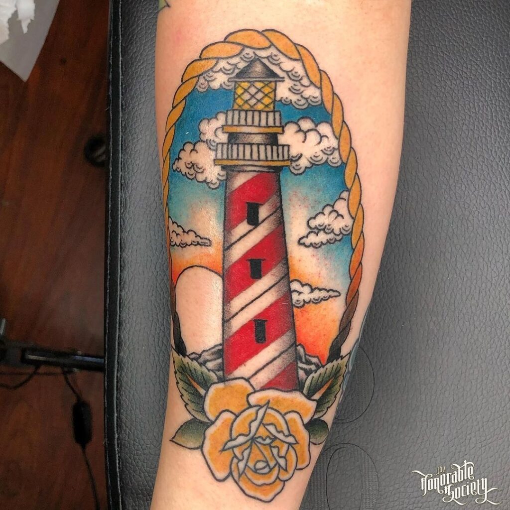 neo traditional tattoo lighthouse