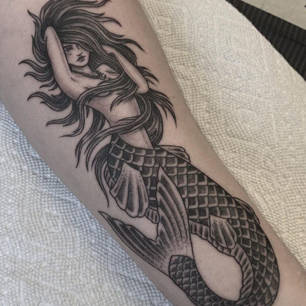 american traditional mermaid tattoo
